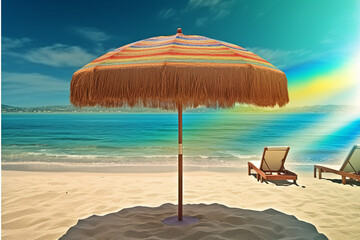 Illustration Of Umbrella On Beach. Generative Ai