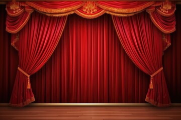 Luxury red curtain backdrop on the stage with wooden floor