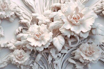 beautiful decorative ornate panel with lush flowers made of porcelain, ai tools generated image