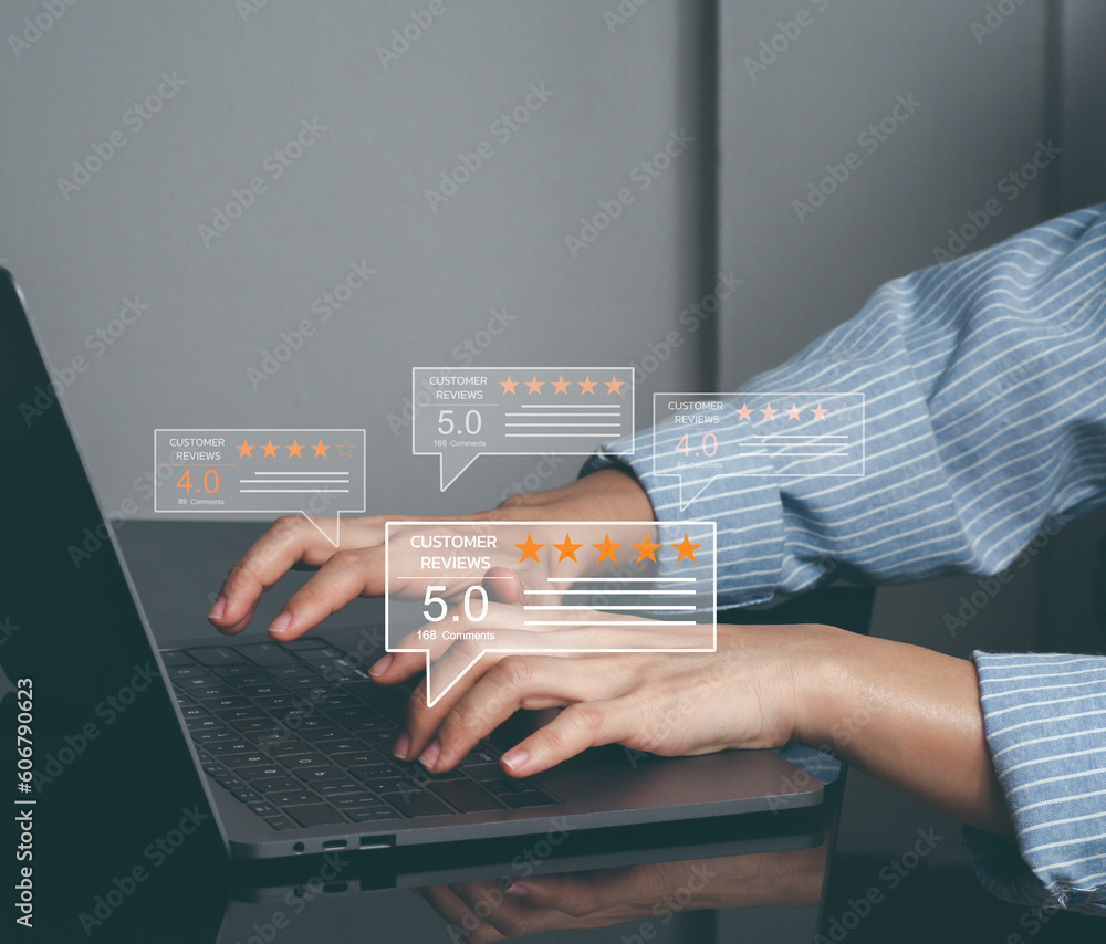 Poster user give five star rating to service experience on computer app. customers opinion evaluate the qua