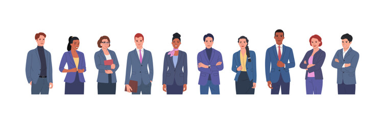 Group of different businessmen and businesswomen isolated. Corporate office style. Vector flat style cartoon illustration