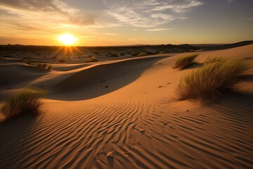 Fototapeta na wymiar Sand dunes at sunset, Generative ai