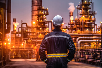 Obraz premium Safety Surveys by Uniformed Engineer Teams in the Oil Refining Industry