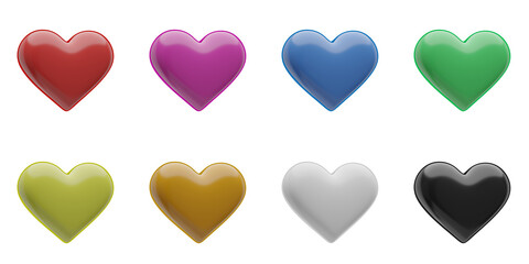 Set of colorful hearts with transparent background, PNG, 3d, Turn right a bit heart