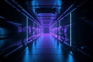 Sci Fi neon purple pantone blue glowing tunnel. Generative ai