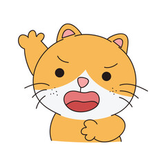 Hand Drawn Cute Cat Sticker Isolated On White Background. Cute Orange Cat Illustration. Cute Cat Kitty, kitten, kawaii, chibi style, emoji, character, sticker, emoticon, smile, emotion, mascot.