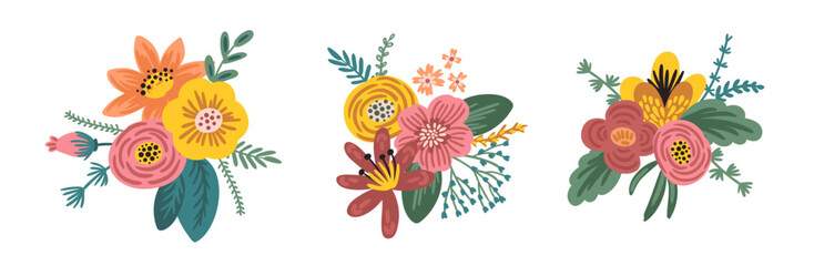 Vector illustration bouquets of flowers. Design template for card, poster, flyer and other