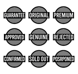 Obraz premium Stamp design set - premium quality, guaranteed, approved, sold out, postponed, confirmed, genuine, original. 