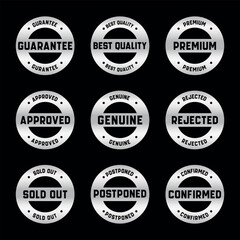 Obraz premium Silver Stamp design set - premium quality, guaranteed, approved, sold out, postponed, confirmed, genuine, original. 