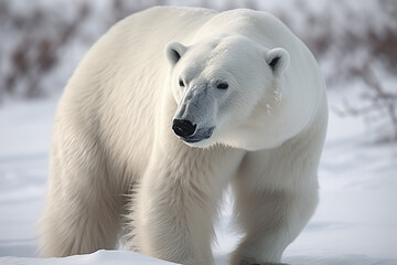 Obraz na płótnie Canvas White Bear In Winter On Snow Mountains, Generative Ai