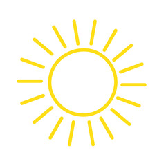 Hand Drawn Yellow Sun and Ray Icon Isolated on White Background. 