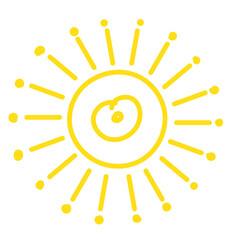 Hand Drawn Yellow Sun and Ray Icon Isolated on White Background. 