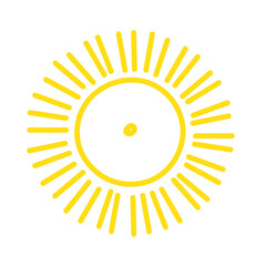 Hand Drawn Yellow Sun and Ray Icon Isolated on White Background. 