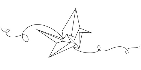 Line art vector illustration of a paper bird origami - obrazy, fototapety, plakaty