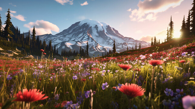landscape with flowers. Generated AI