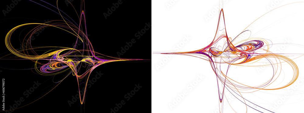 Aufkleber colored lines move dynamically on white and black backgrounds. set of graphic design elements. 3d re