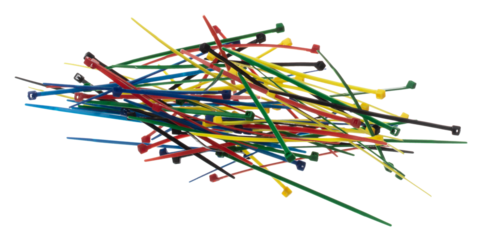 Plastic Cable tie in colorful to hold cable together or wrap around things for electrician, maintenance, repair man. Close up Plastic Cable tie small size, white background isolated