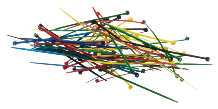 Plastic Cable tie in colorful to hold cable together or wrap around things for electrician, maintenance, repair man. Close up Plastic Cable tie small size, white background isolated
