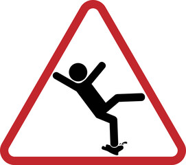 Wet Floor sign, red black triangle with falling man in modern rounded style. caution slippery surface Isolated vector illustration.	
