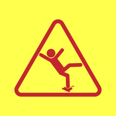 Wet Floor sign, red black triangle with falling man in modern rounded style. caution slippery surface Isolated vector illustration.	