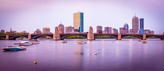 The skyline of Boston in Massachusetts, USA at night.