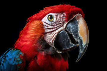 Fototapeta premium An AI generated illustration of a beautiful parrot's head against a black background