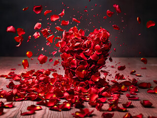 Valentines Day Heart Made of Red Rosepetals. Ai generated