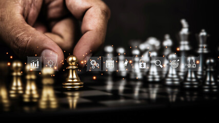 Hand choose chess fight concept of challenge or team player or business team and leadership strategy or strategic planning and human resources organization risk management.