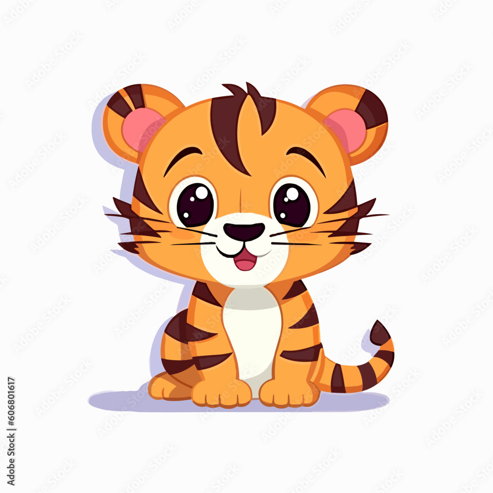 Sticker cute tiger simple vector illustration