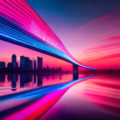 futuristic background with pink-blue glowing neon moving high-speed wave lines and bokeh lights.