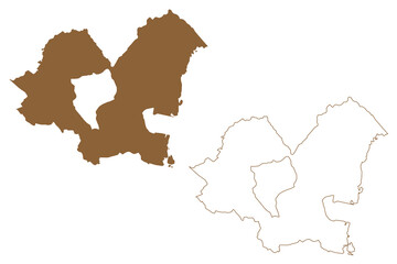 Eisenstadt-Umgebung district (Republic of Austria or Österreich, Burgenland state) map vector illustration, scribble sketch Bezirk Kotar Željezno-okolica map