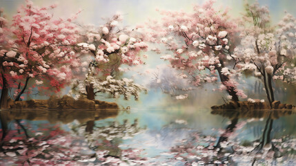 Obraz na płótnie Canvas The reflection of a tranquil Japanese cherry blossom. generative AI