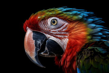 Obraz premium An AI generated illustration of a beautiful parrot's head against a black background