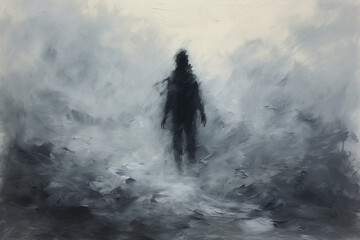 lonely dark person in the fog illustration