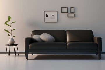 interior with dark sofa. 3d illustration - generative ai
