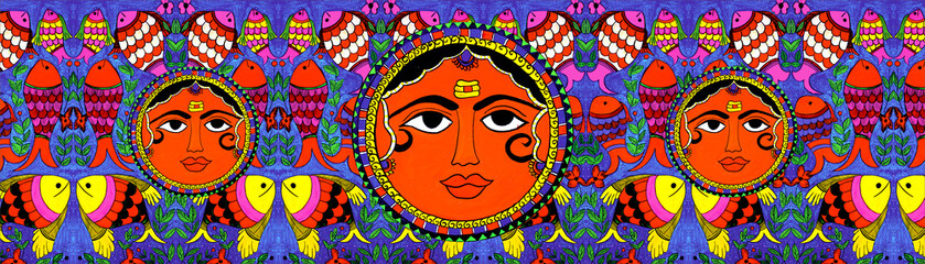 madhubani hand painting canvas art - obrazy, fototapety, plakaty