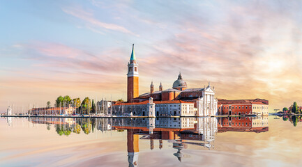 Famous San Giorgio Maggiore Island panorama in the lagoon of Venice at sunset, Italy - obrazy, fototapety, plakaty