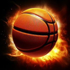 Illustration of Basketball on Fire, AI Generated