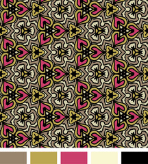 geometric floral and hearts stained glass seamless vector repeating pattern