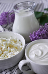 milk, cottage cheese, sour cream and lilac