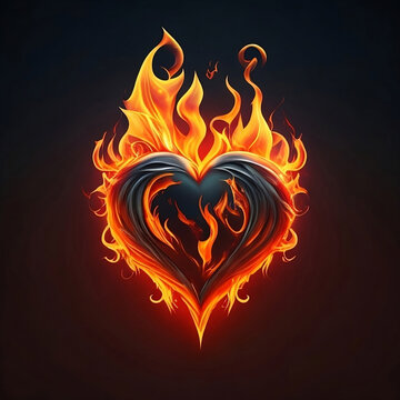 Photo  A Fiery Heart Engulfed in Flames on a dark background.