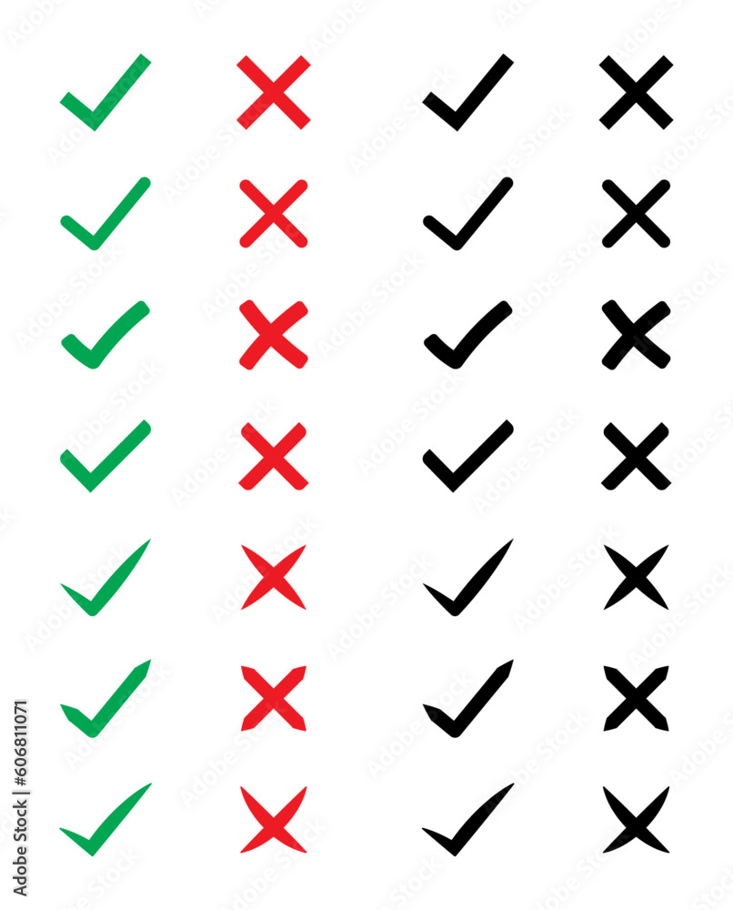 Aufkleber right and wrong icon set. check mark and x mark icon. checkmark and x mark icon for apps and website