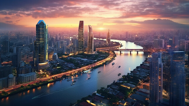 bangkok city - aerial view beautiful sunset
Generative AI illustration