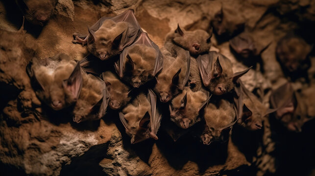 Bat colony in the dark cave