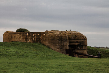Longues sur Mer World War II german battery in Normandy, France. Copy space on the sky.