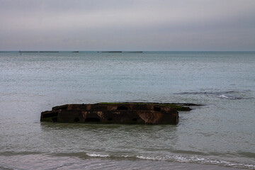 Day D. Normandy landings. Colleville-Sur-Mer. Normandy. France. Copy space on the sky