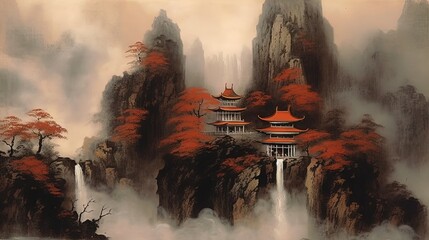 Oriental landscape wallpaper -Generative AI