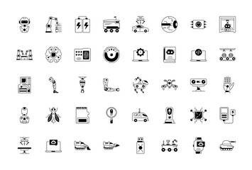 Simple Set of Robots Related Vector Line Icons. Contains such Icon as Autopilot, Chatbot, Broken Bot and more. Robotic Illustration 