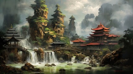 Oriental landscape wallpaper -Generative AI
