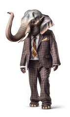 Elephant dressed in a suit like a businessman, isolated on white (generative AI)
